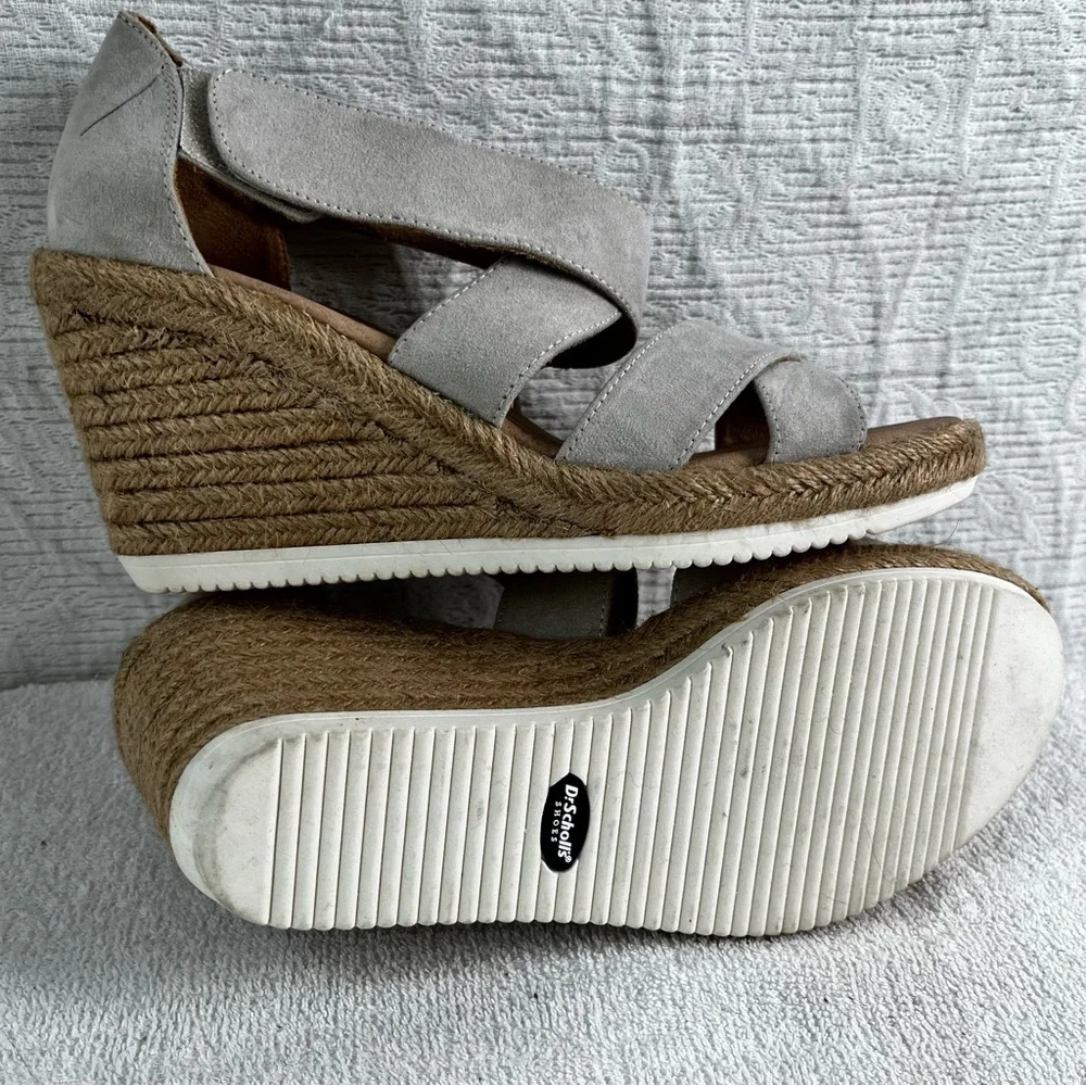 Dr Scholls Visitor Cross Strap Faux Suede Heeled Espadrille Sandal Wedge Shoe 10
